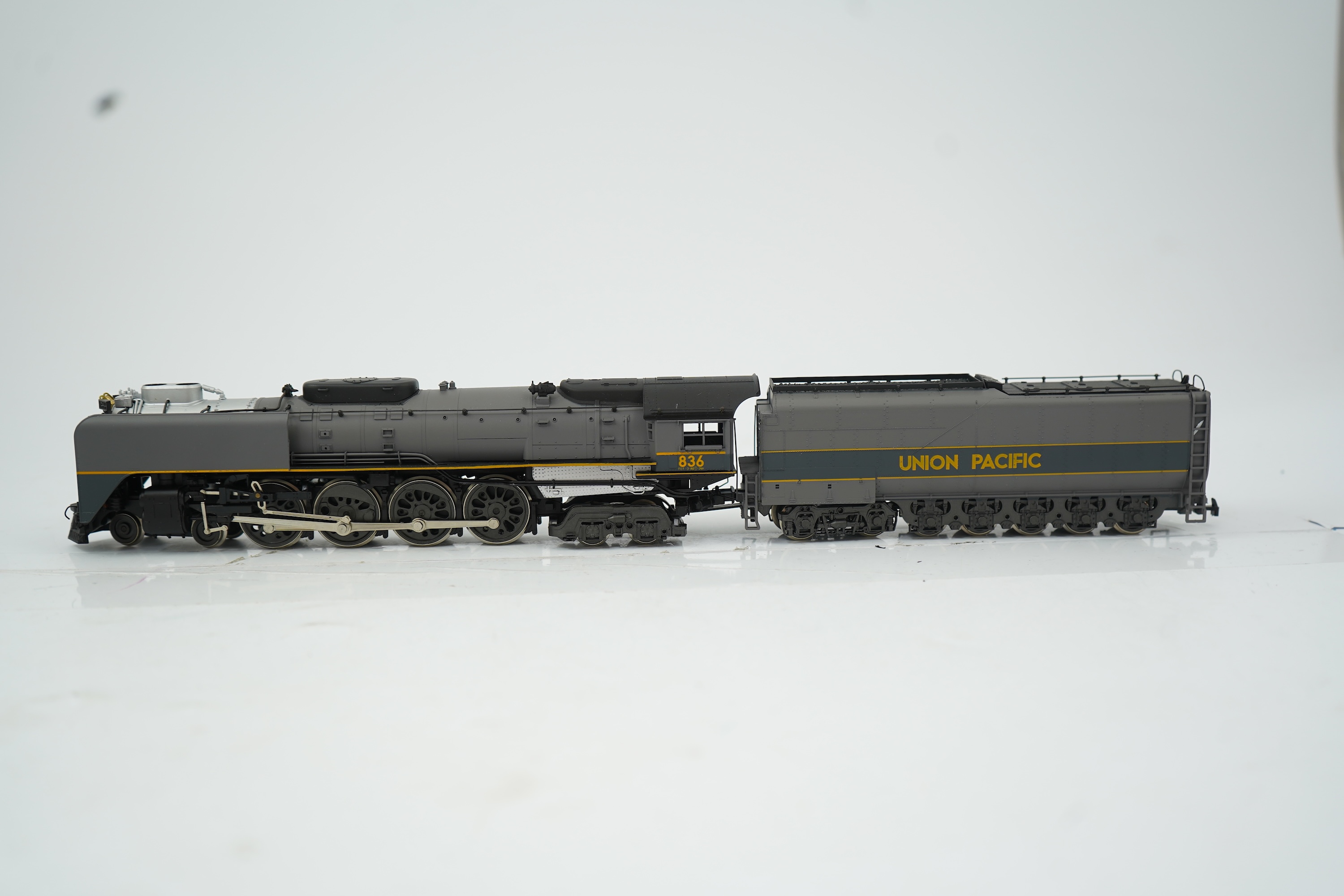 Two HO gauge Rovarossi Union Pacific locomotives; 3975, 4-6-6-4 tender locomotive, together with 836, 4-8-4 tender locomotive, both powered for two rail operation.